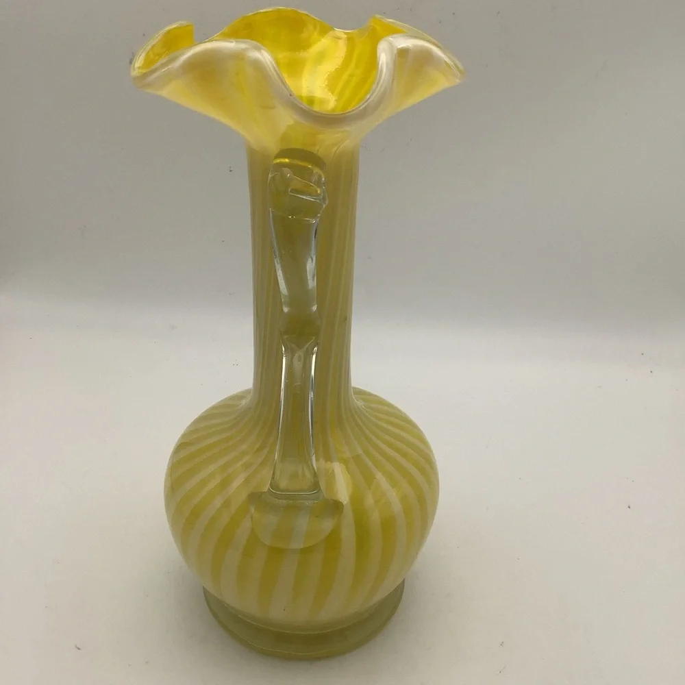 Vintage Murano Style Handblown Yellow and Clear Swirl Glass Vase